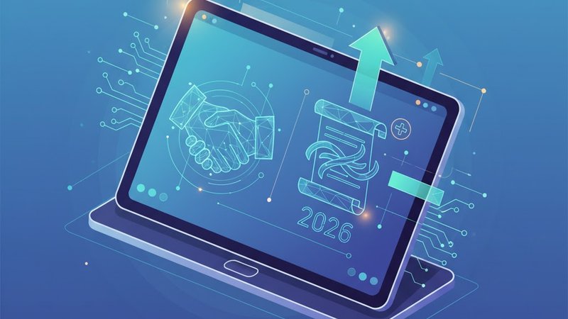 Современная иллюстрация на тему договорного права для онлайн-торговли, чистый стиль, без текста.